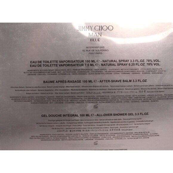 Jimmy Choo Man Blue Interparfum 4 Piece Set Spray x 2, After Shave, Gel Unopened - Picture 5 of 12